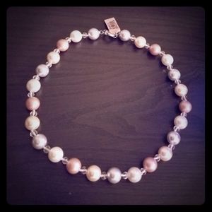 Necklace with simulated pink and white pearls